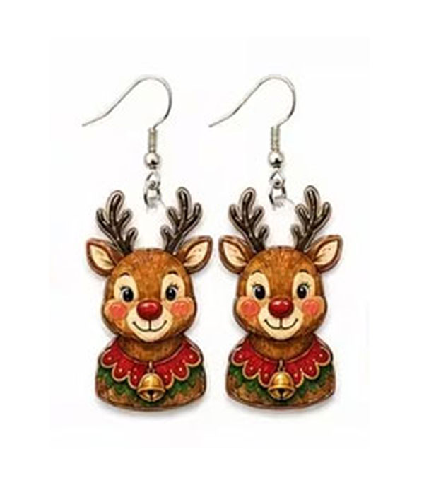 Christmas theme wood earring - reindeer