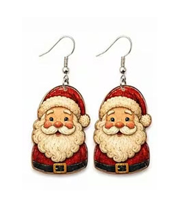 Christmas theme wood earring - santa