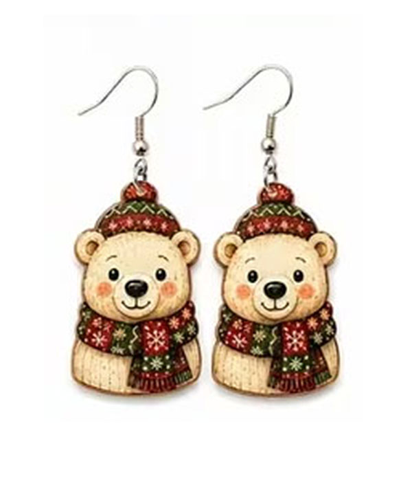 Christmas theme wood earring - polar bear