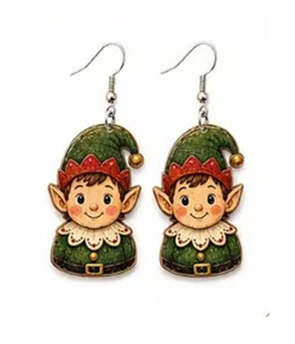Christmas theme wood earring - elf