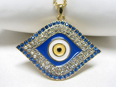 Large crystal blue eye pendant necklace