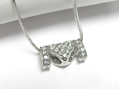 Made in korea whitegold plating crystal heart and double ring necklace