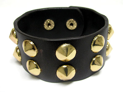 Metal stud leather band bracelet