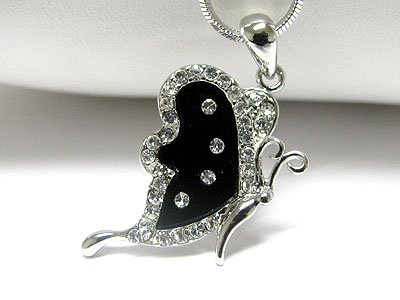 Made in korea whitegold plating crystal and acryl onyx butterfly pendant necklace