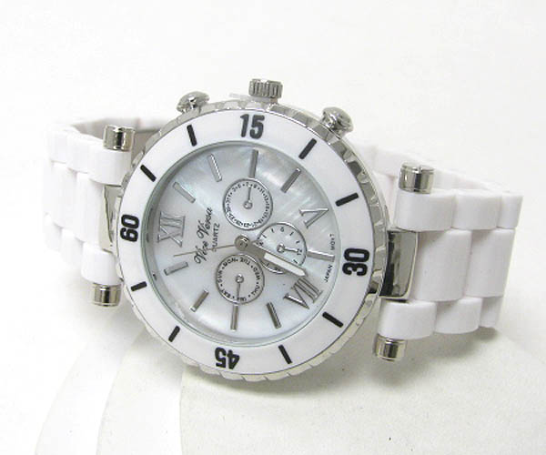 Mother of pearl face and acrylic band sport watch