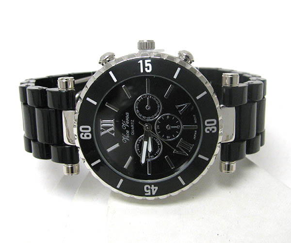 Mother of pearl face and acrylic band sport watch