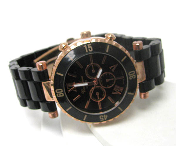 Mother of pearl face and acrylic band sport watch