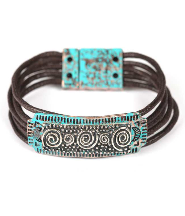 NAVAJO THEME MULTI WAX CORD MAGNETIC BRACELET -western