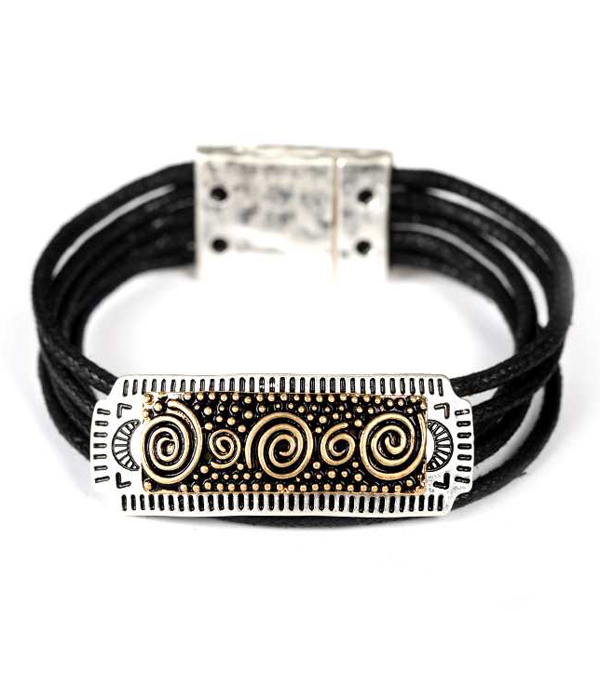 Navajo theme multi wax cord magnetic bracelet -western