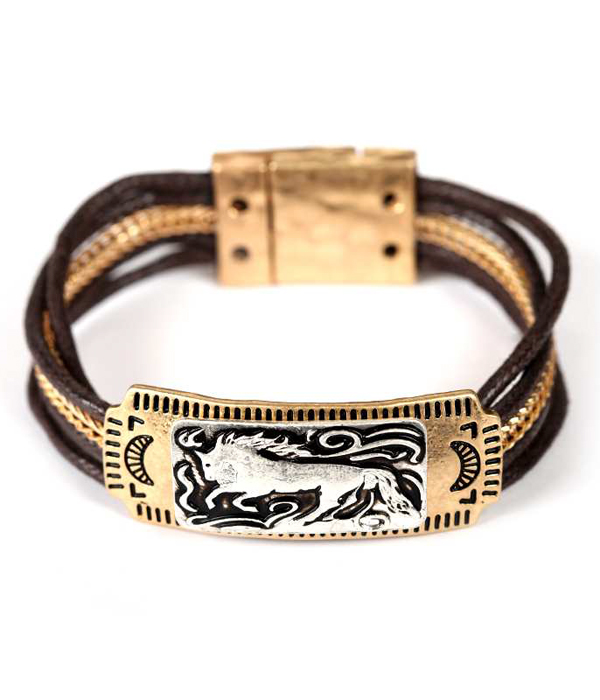 Horse theme multi wax cord magnetic bracelet