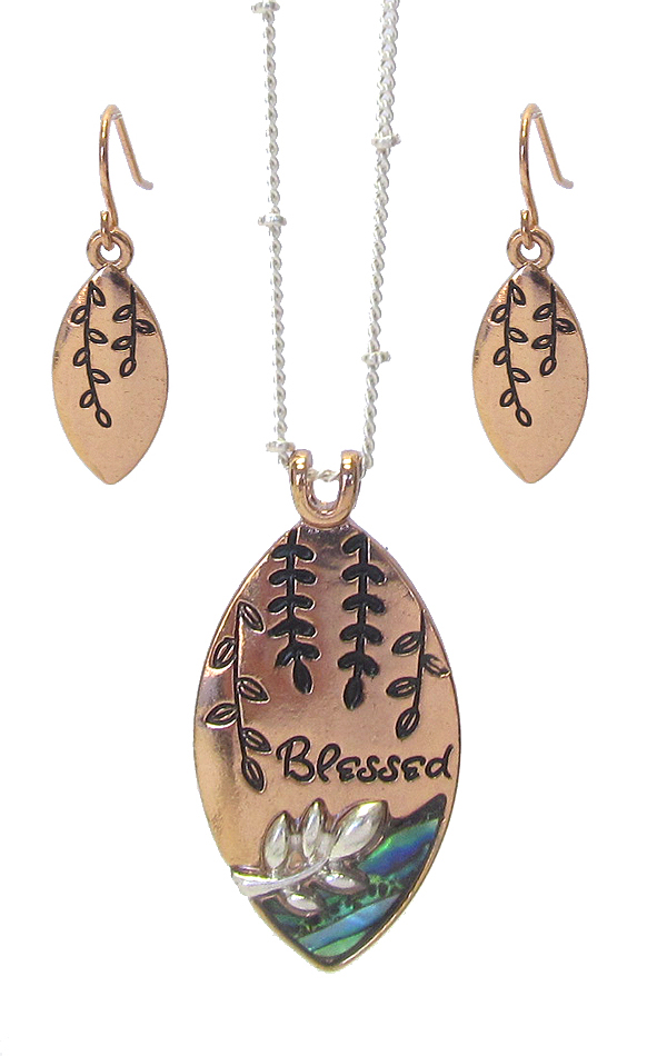 RELIGIOUS INSPIRATION ABALONE PENDANT NECKLACE SET - BLESSED