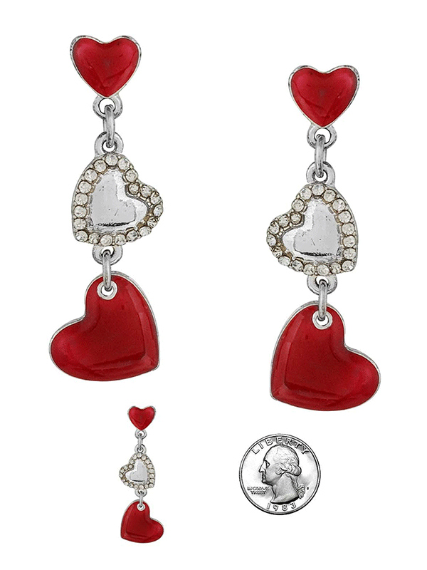 Valentine theme triple heart drop earring