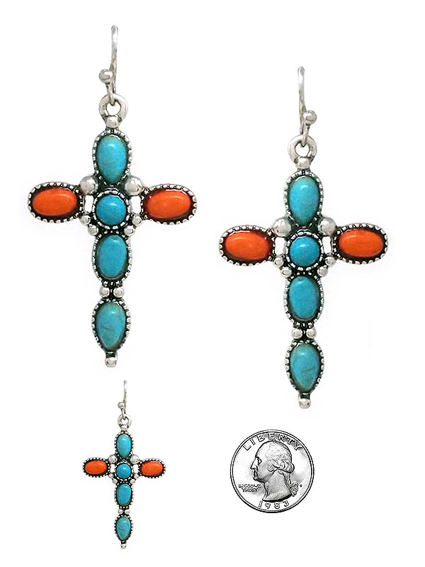 WESTERN THEME TURQUOISE CROSS EARRING