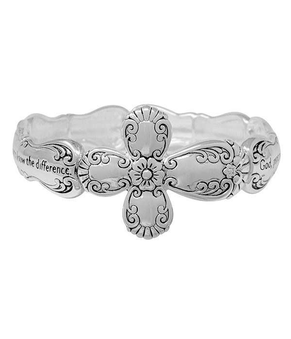 Religious inspiration utensil spoon texture cross stretch bracelet - serenity prayer