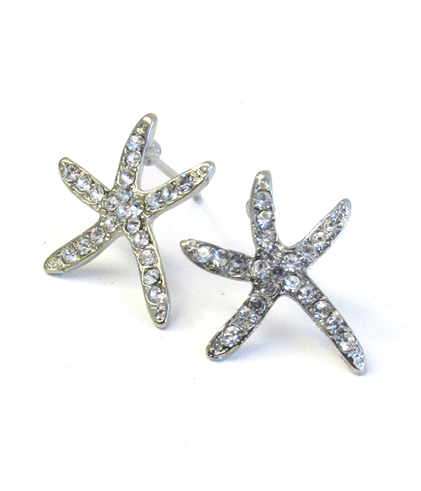 WHITEGOLD PLATING CRYSTAL STARFISH EARRING