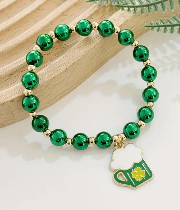 St patrick day theme stretch bracelet - beer cup
