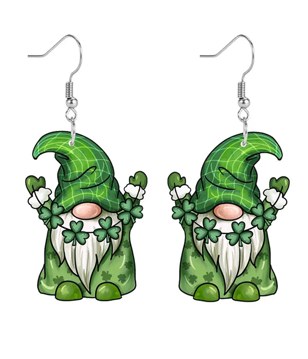 St patrick day theme acrylic earring - shamrock gnome