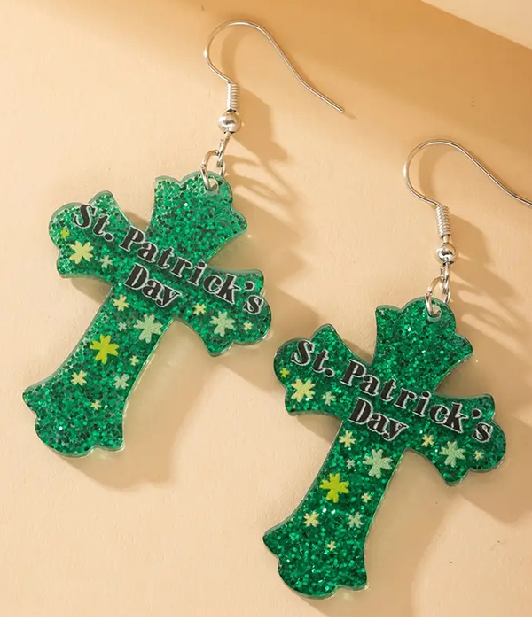 St patrick day theme acrylic earring - cross