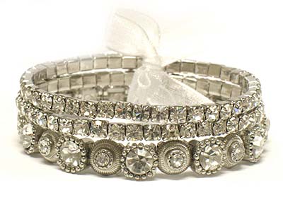 Noblesse style triple line stone paved elastic bracelet 