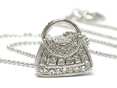 Made in korea whitegold plating crystal handbag necklace