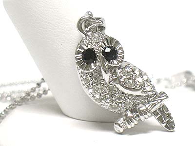 Made in korea whitegold plating crystal owl necklace