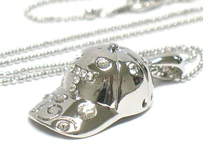 Made in korea whitegold plating crystal baseball cap necklace