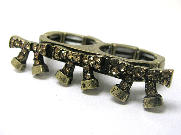 Crystal and glass deco ribbon  drop dual finger stretch ring?