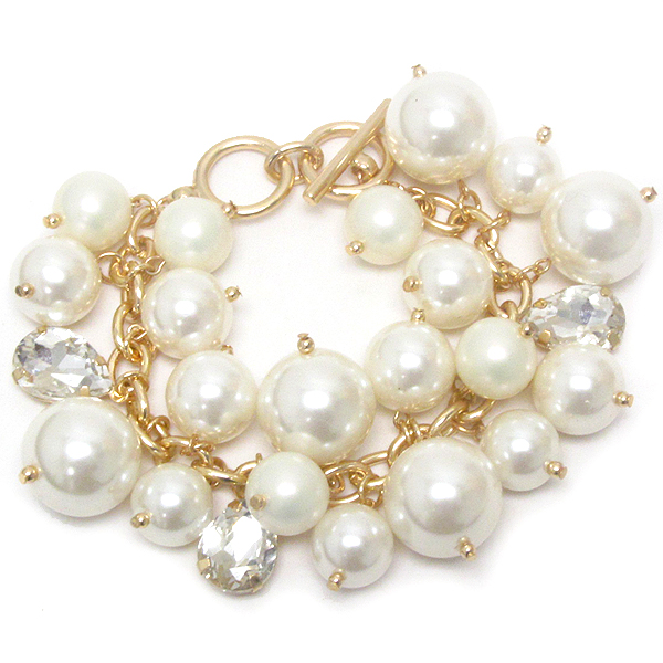 Multi chunky pearl charm toggle bracelet