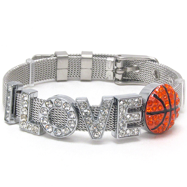 Crystal deco i love basketball and mesh belt chain bracelet