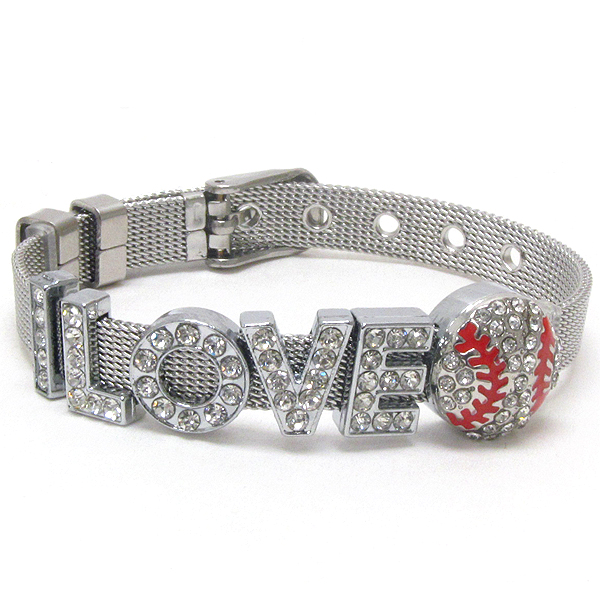 Crystal deco i love baseball and mesh belt chain bracelet