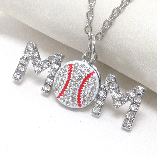 Crystal deco baseball mom necklace - sports