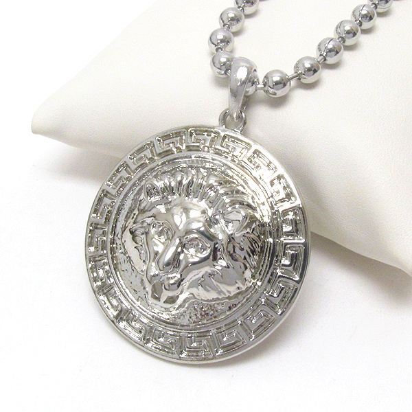 Premier electro plating lion head metal disk pendant necklace