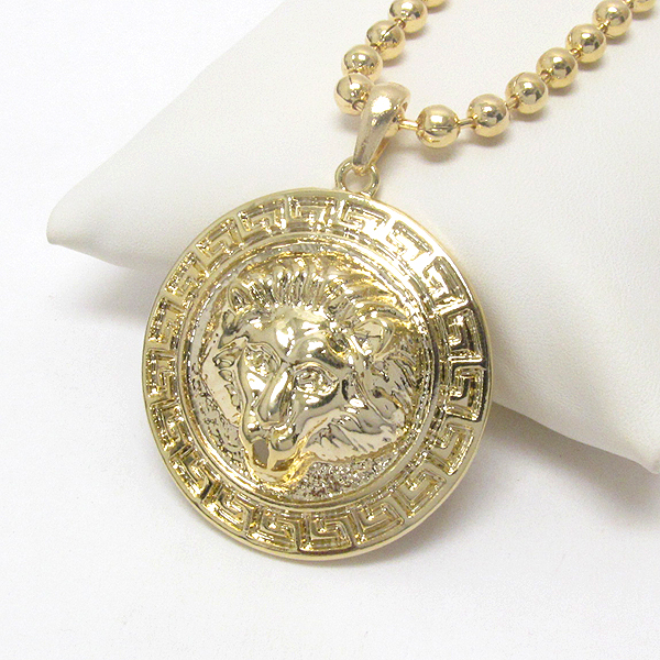 Premier electro plating lion head metal disk pendant necklace