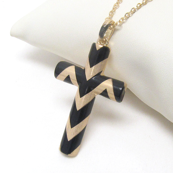 Premier electro plating colored chevron deco cross pendant necklace