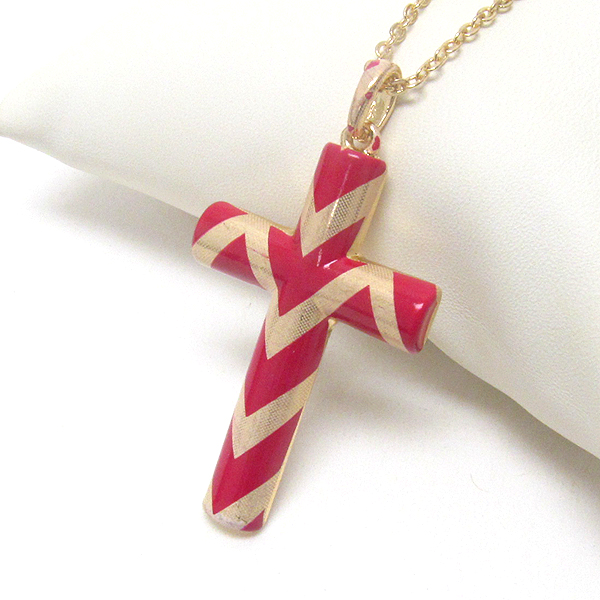 Premier electro plating colored chevron deco cross pendant necklace