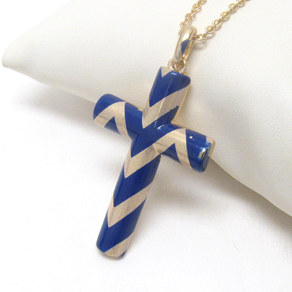 Premier electro plating colored chevron deco cross pendant necklace