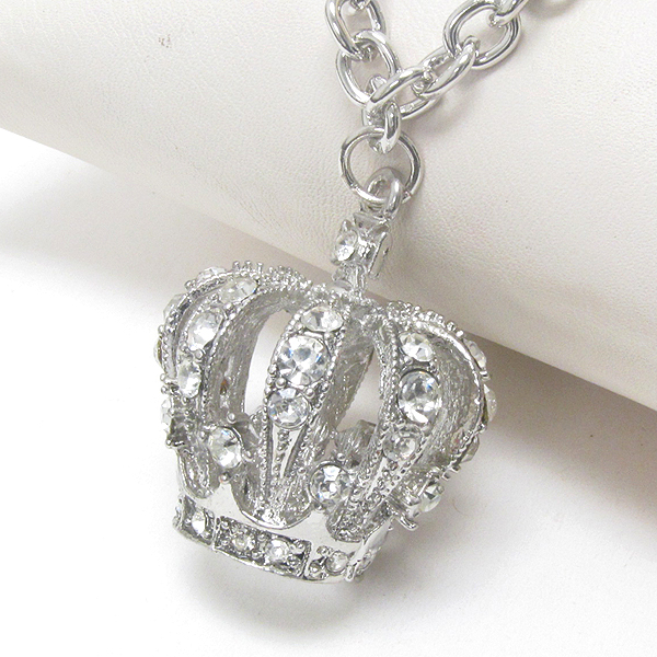 Premier electro plating crystal crown pendant necklace