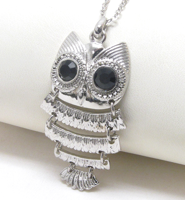 Premier electro plating crystal eyed large owl pendant necklace
