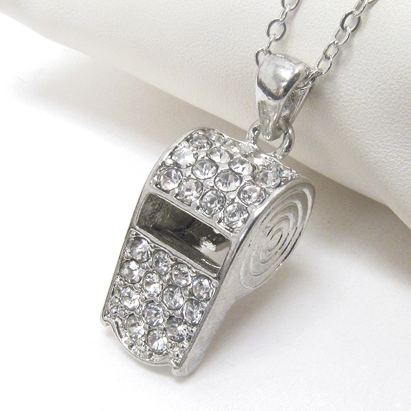 Premier electro plating crystal deco whistle pendant necklace