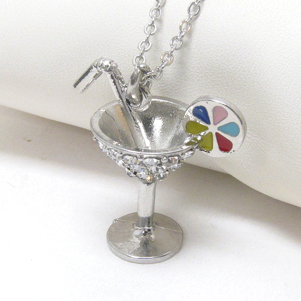Premier electro plating crystal deco cocktail glass necklace