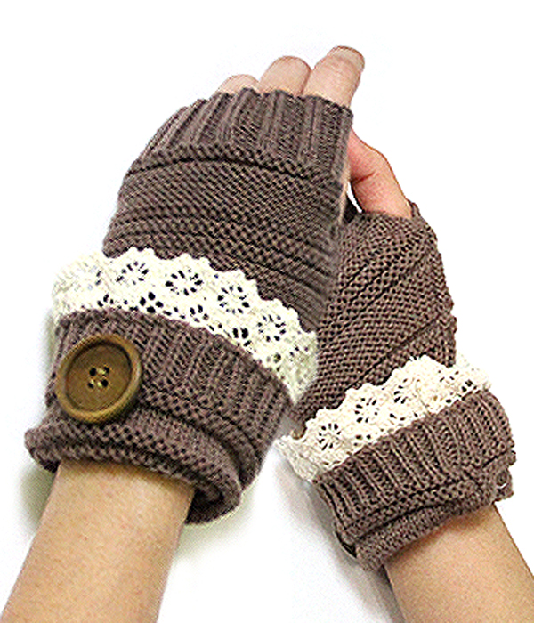 Vintage lace and button accent open finger knit glove or arm warmer