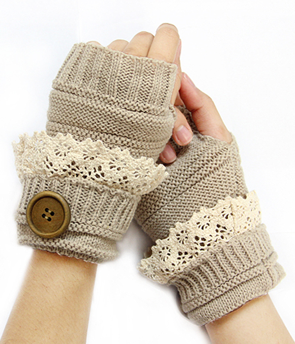 Vintage lace and button accent open finger knit glove or arm warmer