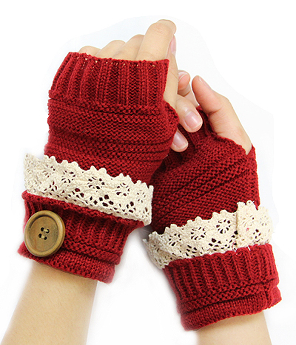 Vintage lace and button accent open finger knit glove or arm warmer