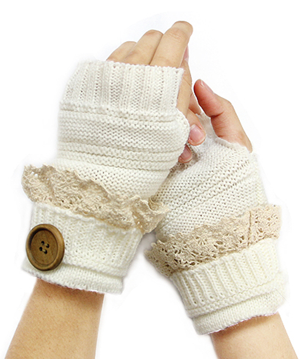 Vintage lace and button accent open finger knit glove or arm warmer