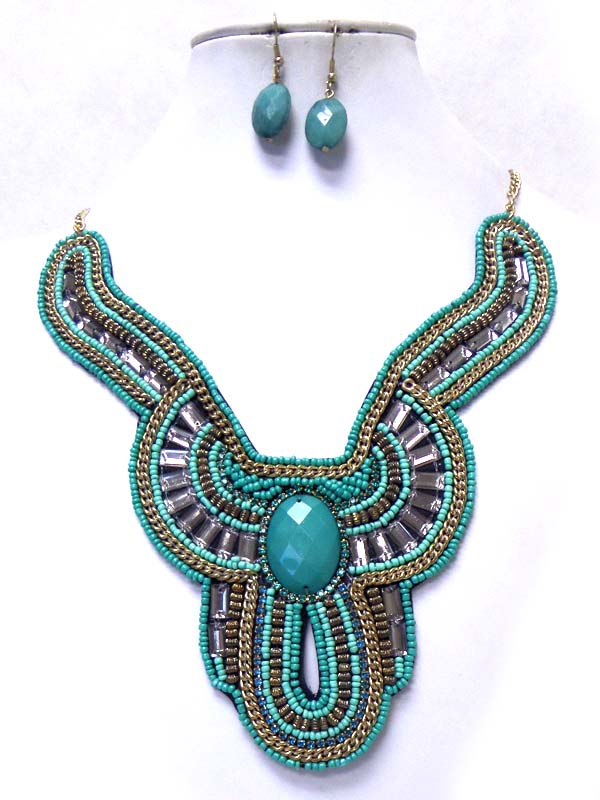 Multi beads with stone necklace set