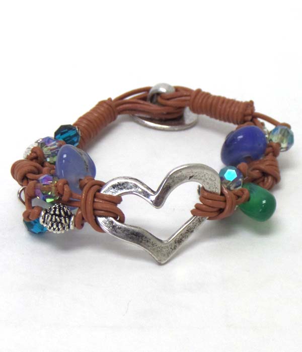 Hand made heart and stone bracelet