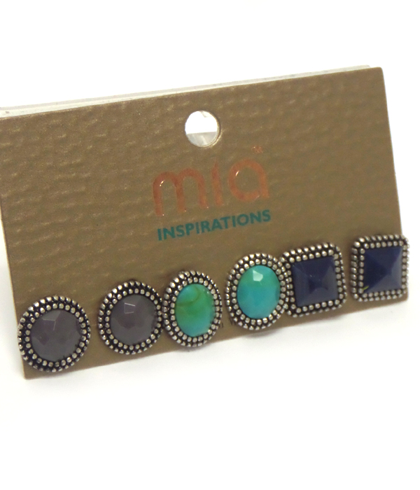 Multi shape and color earring set of 3