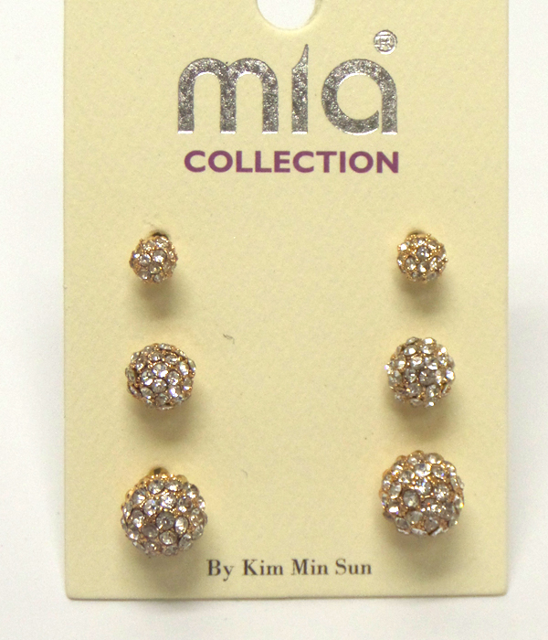 Crystal ball earring set of 3
