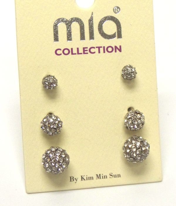 Crystal ball earring set of 3