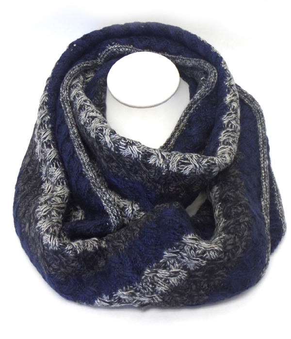 Tri tone long winter infinity scarf